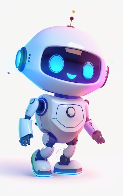 um robô que tem um rosto azul e tem uma luz azul nele
