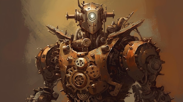 Um robô steampunk com engrenagens e rebites Conceito de fantasia Ilustração pintura Generative AI