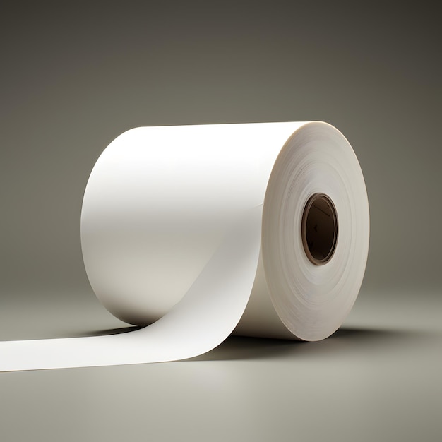 Foto um rolo de papel higiênico está em um fundo cinzento