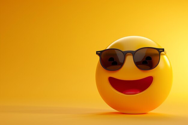 Um rosto amarelo sorridente com óculos de sol