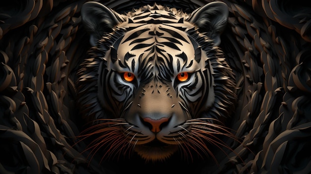 Um rosto de tigre com um padrão em espiral e o estilo de cenas cômicas surrealistas