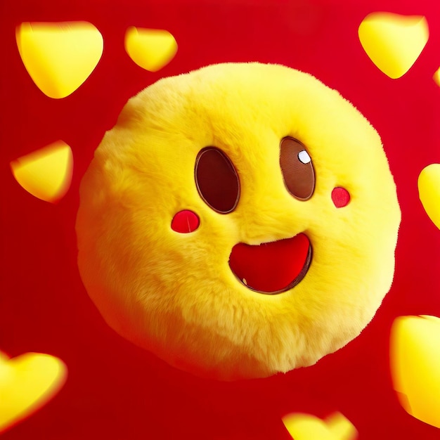 Foto um rosto sorridente amarelo com corações nele