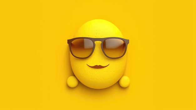 Um rosto sorridente amarelo com óculos de sol e um fundo amarelo.