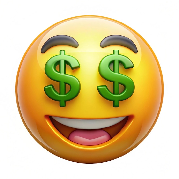 Foto um rosto sorridente com um sinal de dólar