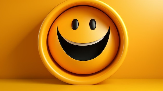 um rosto sorridente em um círculo laranja em um fundo amarelo