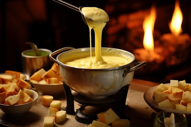 Foto um sabor de fondue de queijo tradicional