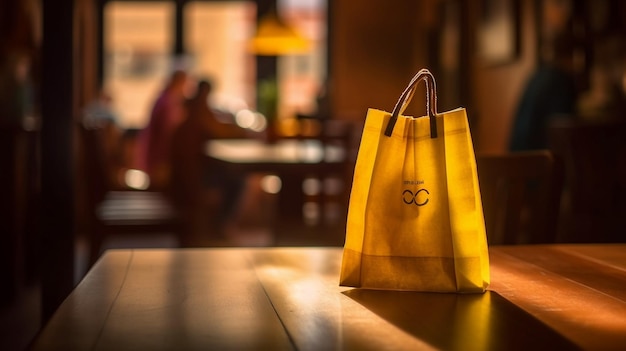 Um saco amarelo com o logotipo de uma Chanel.
