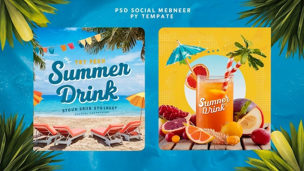 um saco azul de bebida de verão com uma palmeira na parte superior