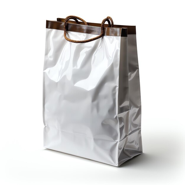 Foto um saco branco com alças castanhas