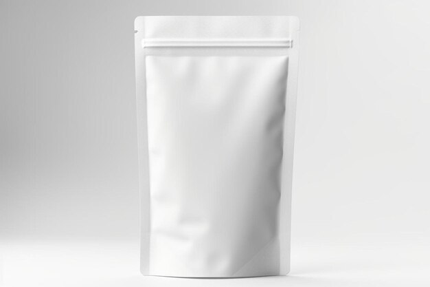 um saco branco de comida em uma superfície branca