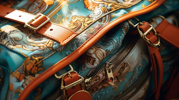 Um saco com uma maçaneta dourada e um fundo azul.