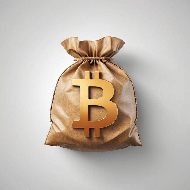 um saco com uma moeda de ouro e um sinal de dólar nele