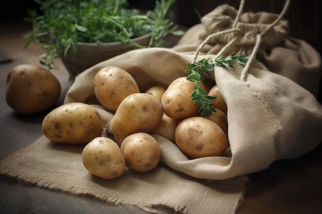 Um saco de batatas com um monte de endro por cima