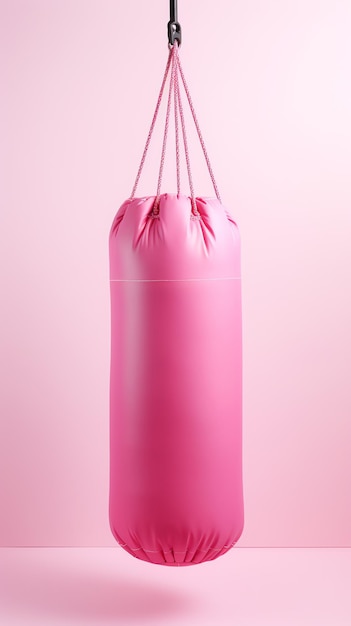 Foto um saco de boxe rosa com cordas