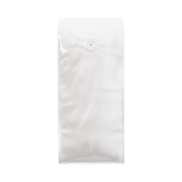 Um saco de café branco isolado em um fundo em branco