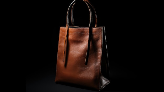 Um saco de couro castanho com uma alça que diz " couro ".