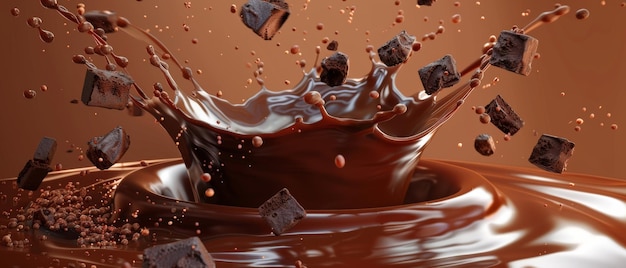 Um salpico redondo dinâmico de café ou chocolate escuro em 3D isolado por um elemento de design