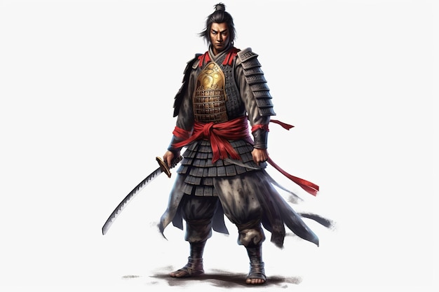 Um samurai isolado em fundo transparente Pessoa fictícia