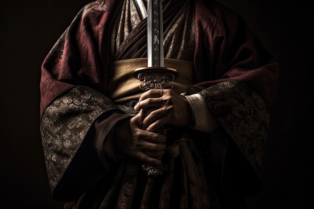 Um samurai segurando uma espada Papel de parede de samurai japonês Generativo ai