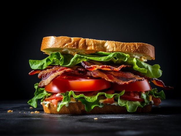 Um sanduíche com alface, tomate e alface nele