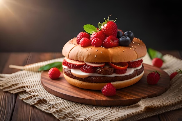 Um sanduíche com frutas em cima