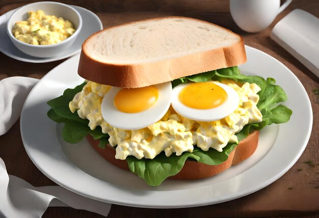 um sanduíche com ovos e ovos num prato