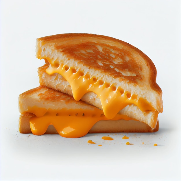 Um sanduíche de queijo grelhado com queijo derretido sobre ele com fundo branco