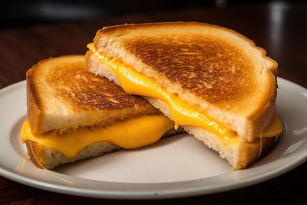 Um sanduíche de queijo grelhado com uma fatia retirada.