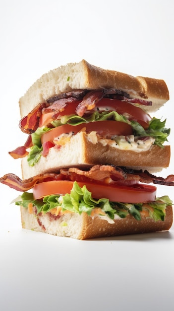 Um sanduíche de tomate e alface com bacon empilhados um sobre o outro IA generativa