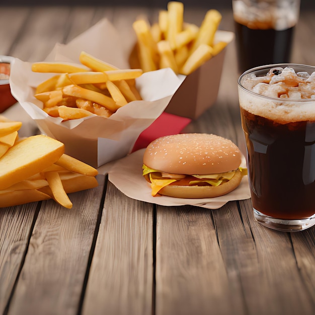 Um sanduíche e batatas fritas estão em uma mesa com um copo de cerveja