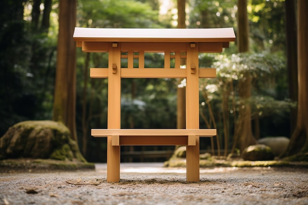 Um santuário xintoísta japonês tradicional de madeira serenidade minimalista em um ambiente sereno