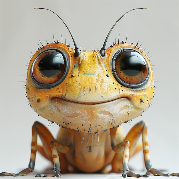 Um sapo com olhos e olhos que diz " inseto " no rosto
