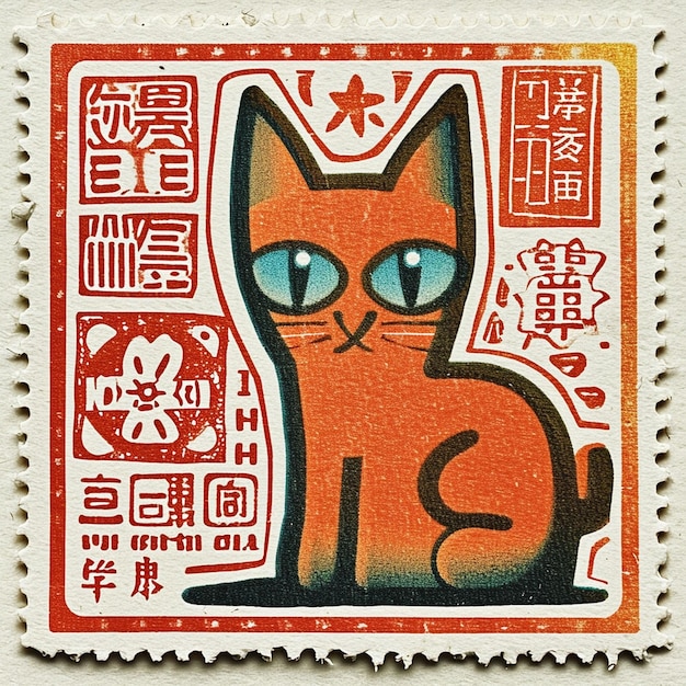 Foto um selo postal japonês no estilo de linocuto popart