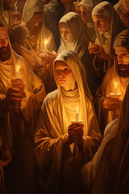 Foto um serviço eclesiástico do dia de candlemas enfatizando o ato comunitário de acender velas