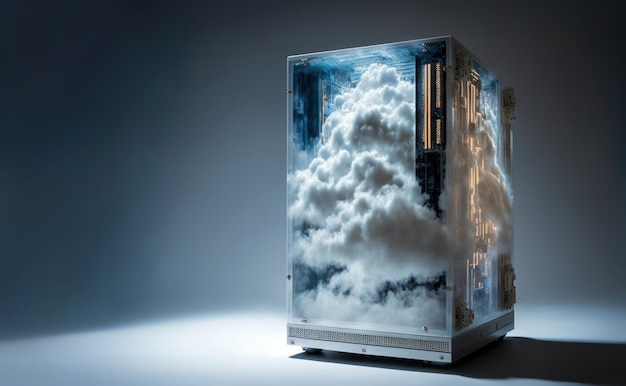 Um servidor é engolfado por uma nuvem representando o rel crescente