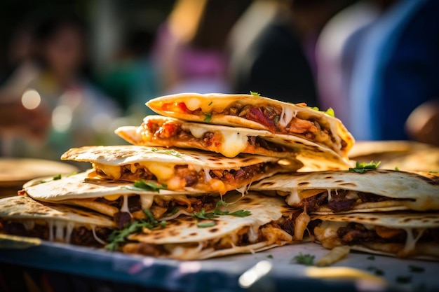 Um shot de quesadillas sendo servido em um festival de food truck