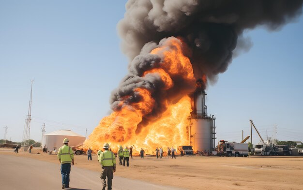 Um silo de grãos bombardeado contendo grãos ainda em chamas