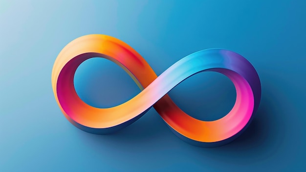 Um símbolo de loop infinito colorido em um fundo azul que retrata a continuidade