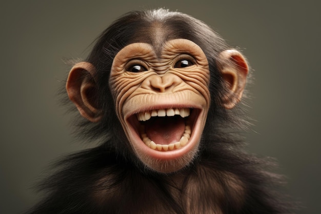 Um simpático chimpanzé com um grande sorriso feliz de perto