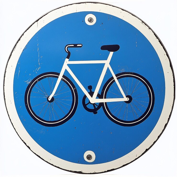 Foto um sinal de bicicletas apenas representando uma bicicleta dentro de um fundo azul circular