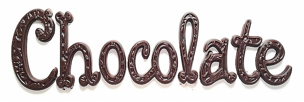 Foto um sinal de chocolate que diz chocolate em um fundo branco