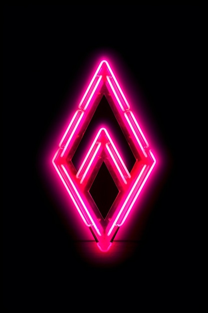 um sinal de néon rosa com uma forma de diamante em um fundo preto