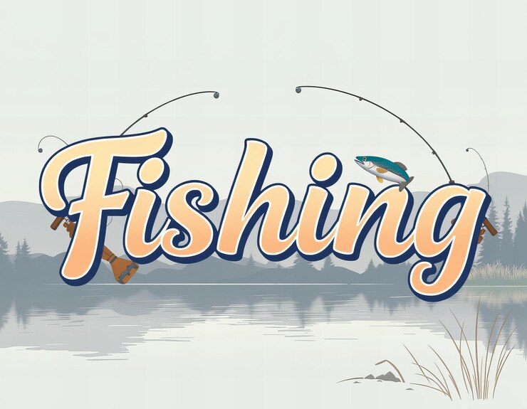 Foto um sinal de pesca que diz que a pesca está na água