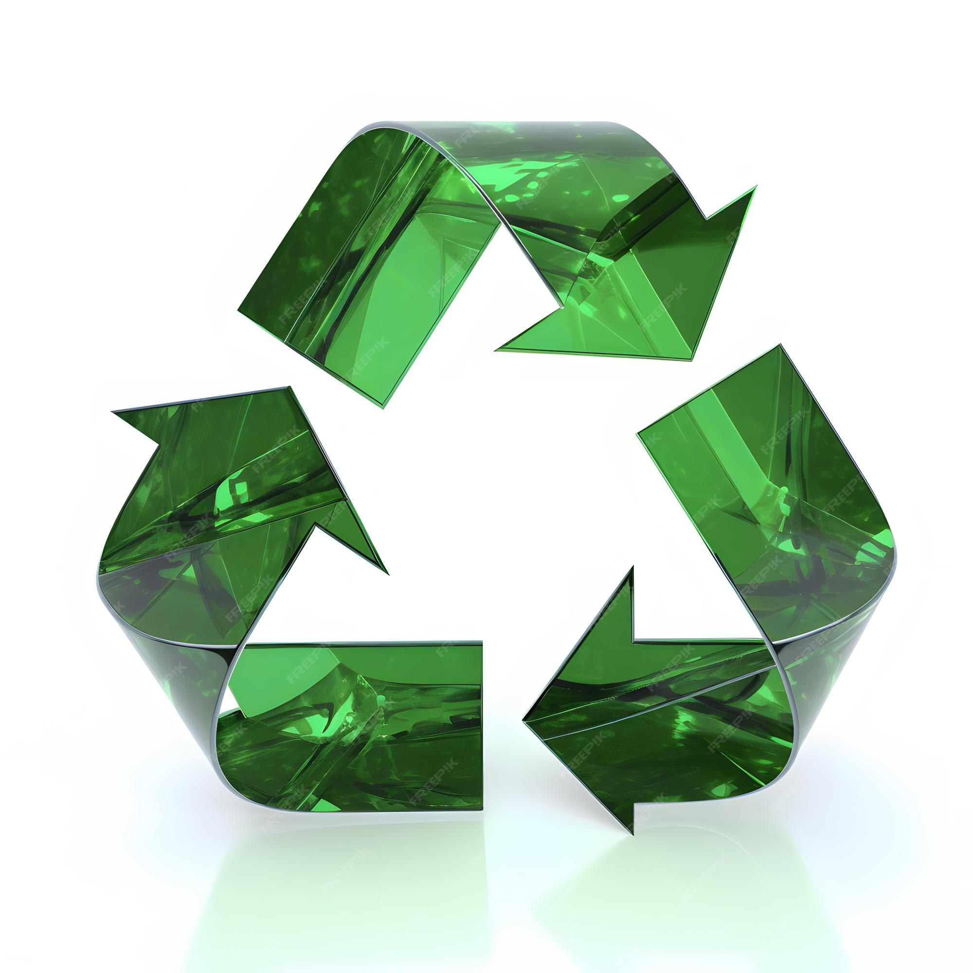 Um sinal de reciclagem em forma de diamante verde é mostrado