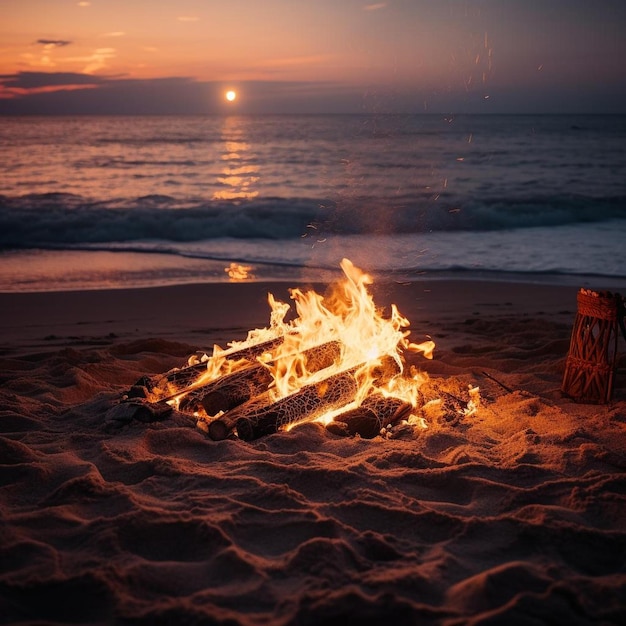 Um sinal numa praia que diz " fogueira de acampamento " na areia.