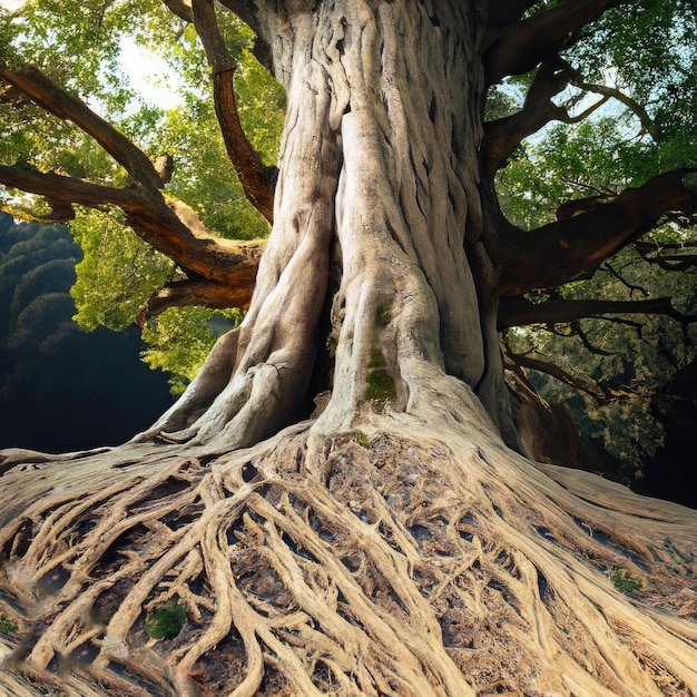 Foto um sistema de raízes de tronco de árvore