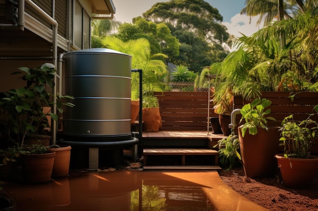 Um sistema de recolha de água da chuva com um tanque de água e uma unidade de filtração