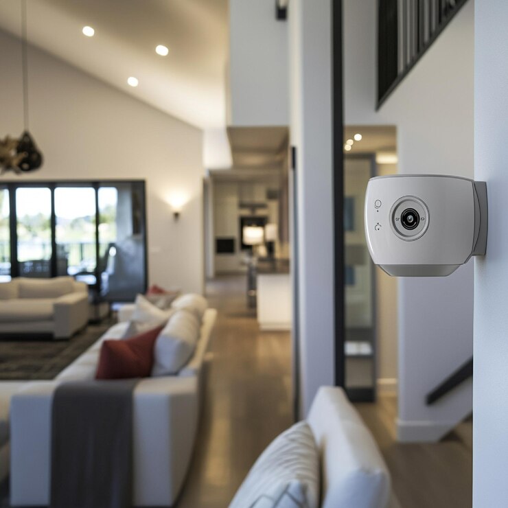 Foto um sistema de segurança com detectores de movimento e alarmes integrados em uma configuração de automação doméstica