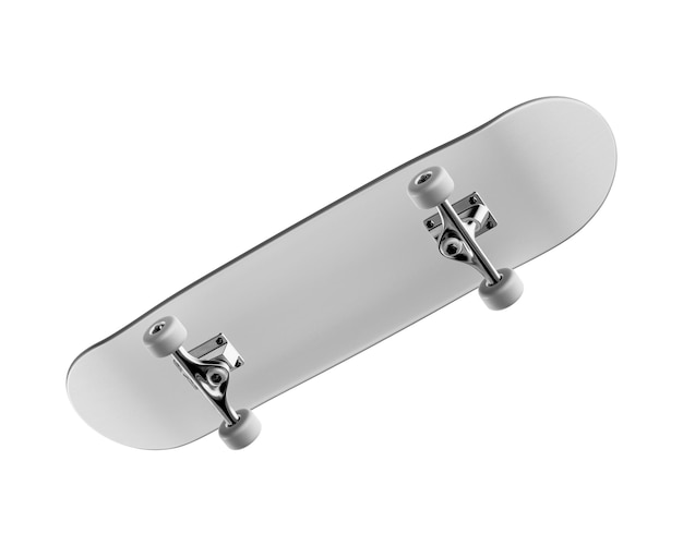 Um skateboard branco em branco isolado em um fundo branco