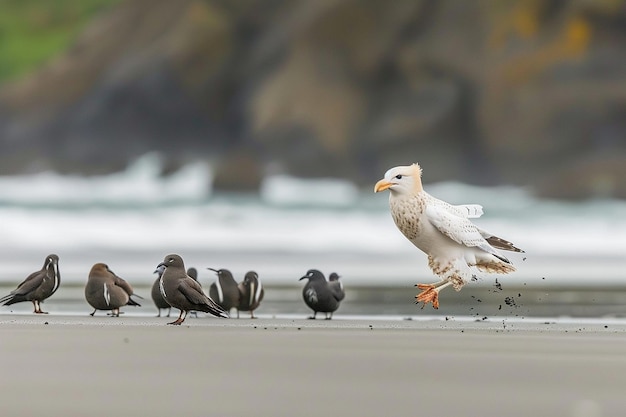 Um skua perseguindo outras aves